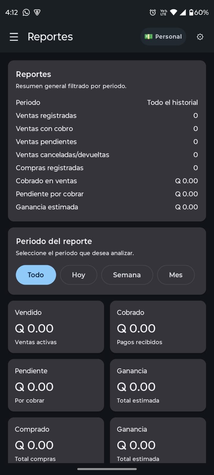 Pantalla de Reportes de Control Calzado