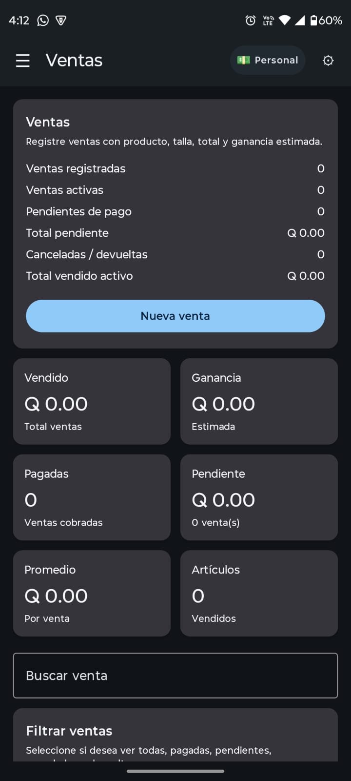 Pantalla de Ventas de Control Calzado